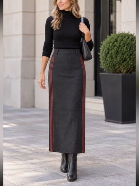 Andy The ANH for POW Skirt Wool Blend Maxi Gray Red Embroidery Size 4
